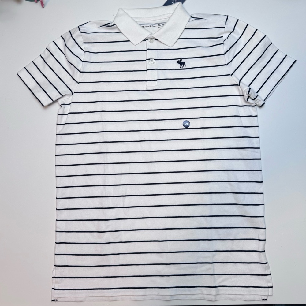 Abercrombie & Fitch Kids Striped Polo Shirt Size 15/16 Black White